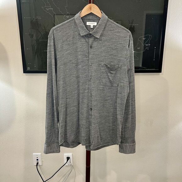 Club Monaco - Wool Blend Knit Jersey Button Down Shirt - Grey - Picture 1 of 7
